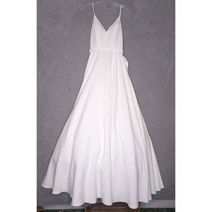 Ieena for Mac Duggal Womens Gown Dress White Solid Maxi V‎ Neck Sleeveless 0 New